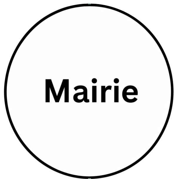 White circular badge with a thick black border and the word 'Mairie' in bold at center.